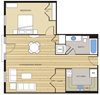 1 Bed1 Bath 740sf Floor Plan 1 Bed1 Bath 740sf Floor Plan at Clayborne Apartments, Alexandria, Virginia